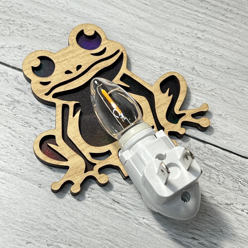 Rainbow Iridescent Frog Wood Plug In Night Light Handmade Whimsical Decor 4x4‎ - Picture 4 of 9